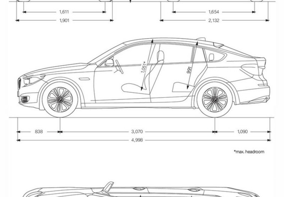 BMW 5 series Gran Turismo (2010) (БМВ 5 серии Гранд Туризмо (2010)) - чертежи (рисунки) автомобиля